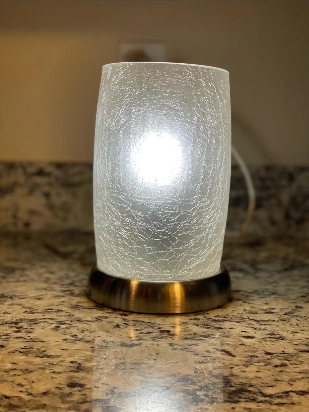 Modern Frosted Accent Table Lamp with Crackled Glass Shade & Brushed Nickel